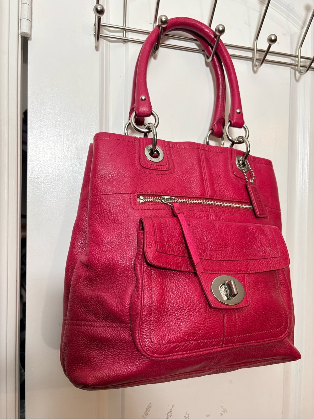 Coach Hampton Raspberry Pink Pebbled Leather Shoulder Bag - Picture 4 of 14